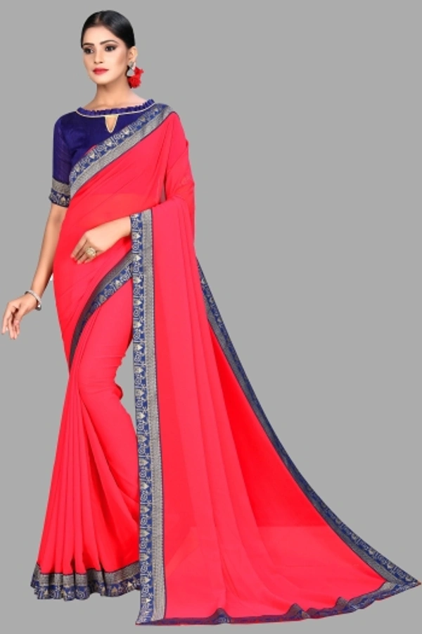 SHIVA sadika Woven, Embroidered Daily Wear Georgette, Chiffon Saree - Blue And Pink