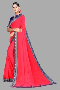 SHIVA sadika Woven, Embroidered Daily Wear Georgette, Chiffon Saree - Blue And Pink