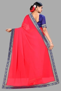 SHIVA sadika Woven, Embroidered Daily Wear Georgette, Chiffon Saree - Blue And Pink
