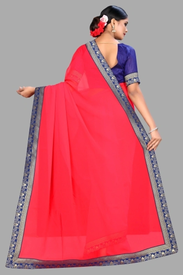 SHIVA sadika Woven, Embroidered Daily Wear Georgette, Chiffon Saree - Blue And Pink
