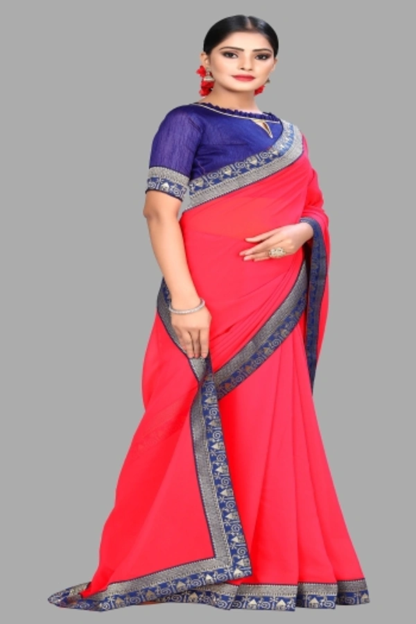 SHIVA sadika Woven, Embroidered Daily Wear Georgette, Chiffon Saree - Blue And Pink
