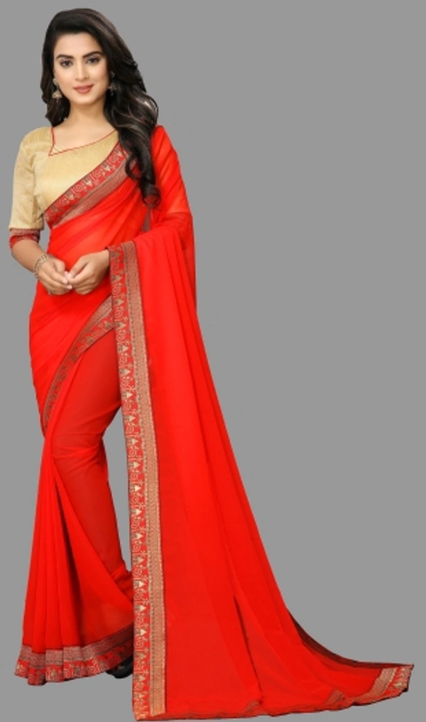 SHIVA sadika Woven, Embroidered Daily Wear Georgette, Chiffon Saree - Red