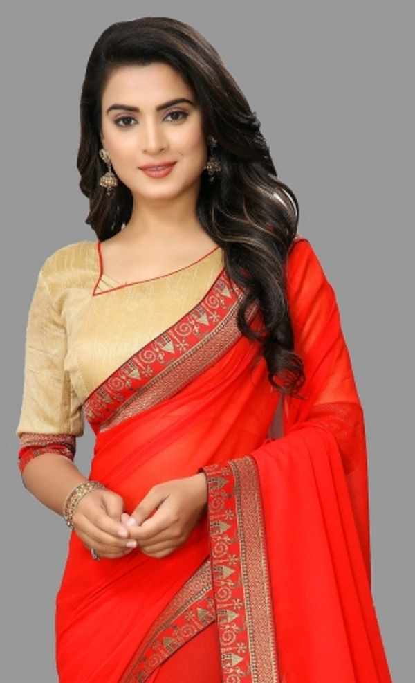 SHIVA sadika Woven, Embroidered Daily Wear Georgette, Chiffon Saree - Red
