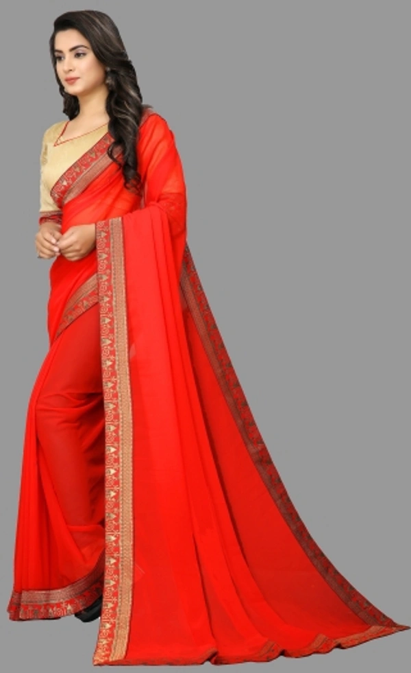 SHIVA sadika Woven, Embroidered Daily Wear Georgette, Chiffon Saree - Red