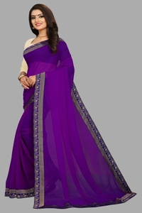 SHIVA sadika Woven, Embroidered Daily Wear Georgette, Chiffon Saree - Purple2