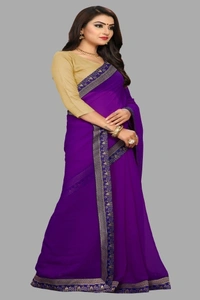 SHIVA sadika Woven, Embroidered Daily Wear Georgette, Chiffon Saree - Purple2