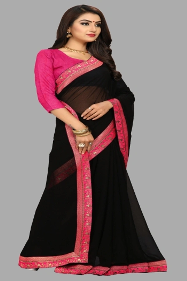 SHIVA sadika Woven, Embroidered Daily Wear Georgette, Chiffon Saree - Black
