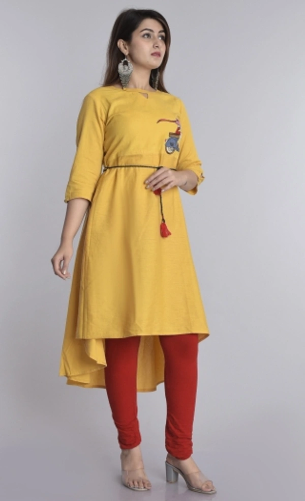 SHIVA Shopping Star Women Self Design High Low Kurta - Yellow, M