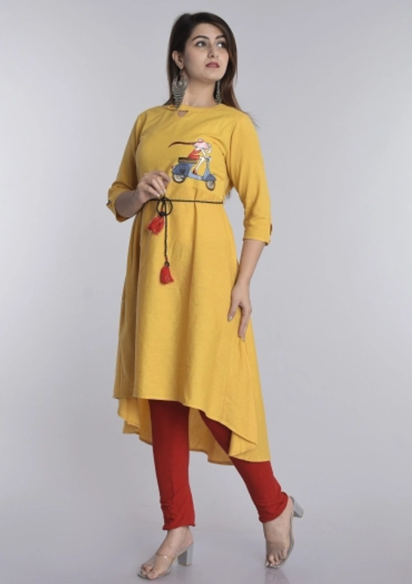 SHIVA Shopping Star Women Self Design High Low Kurta - Yellow, M