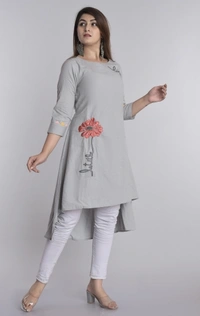 SHIVA Shopping Star Women Self Design High Low Kurta - Grey, Xl