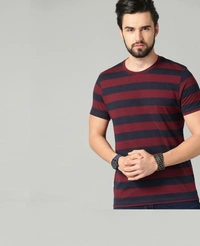 SHIVA Striped Men Maroon T-Shirt - M