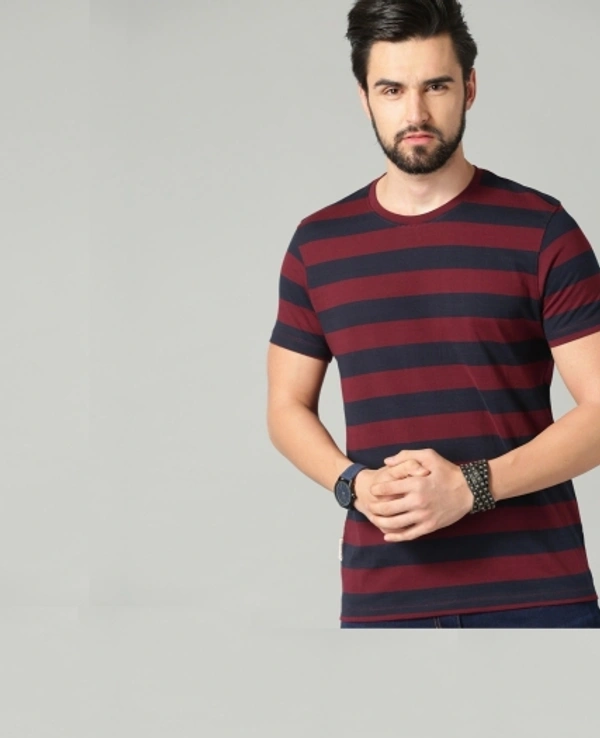 SHIVA Striped Men Maroon T-Shirt - M