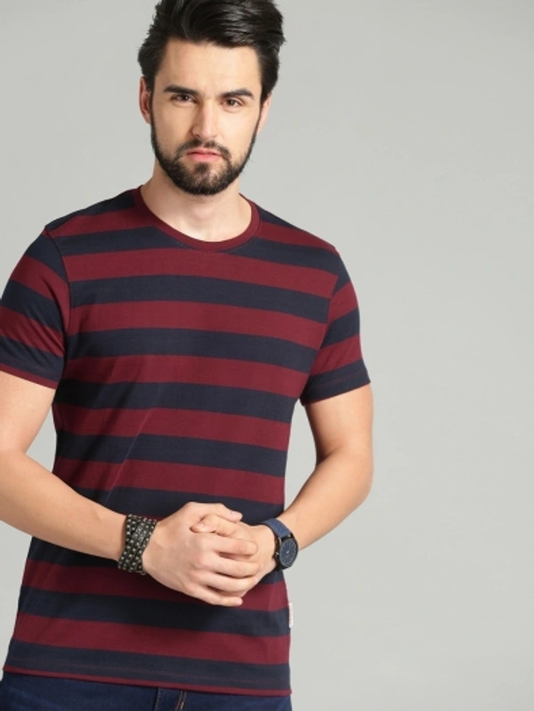 SHIVA Striped Men Maroon T-Shirt - Xl