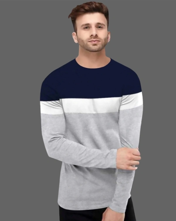 SHIVA Color Block Men Blue, Grey T-Shirt - S
