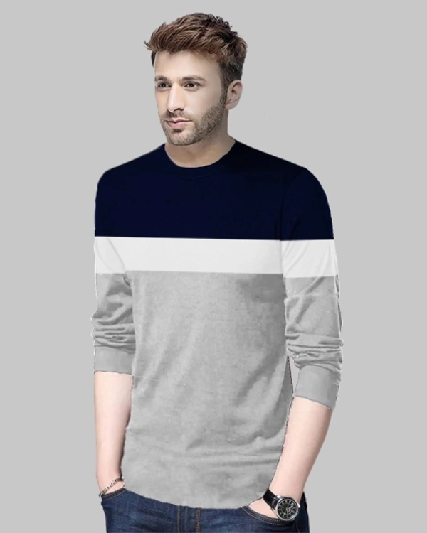 SHIVA Color Block Men Blue, Grey T-Shirt - L