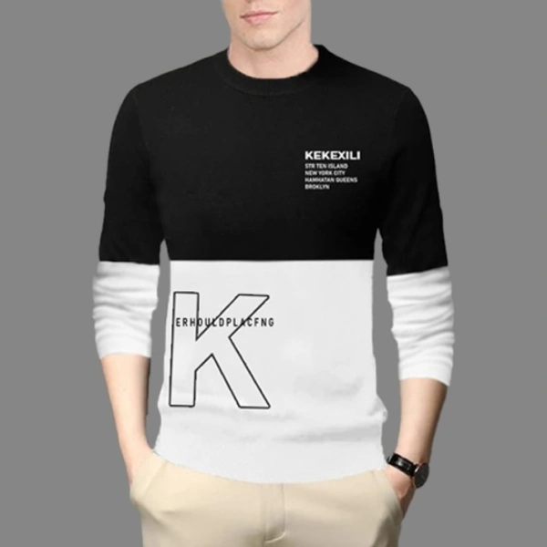 SHIVA Color Block Men Black, White T-Shirt - L