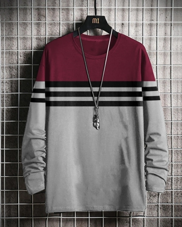 SHIVA Color Block Men Maroon, Black, Grey T-Shirt - L