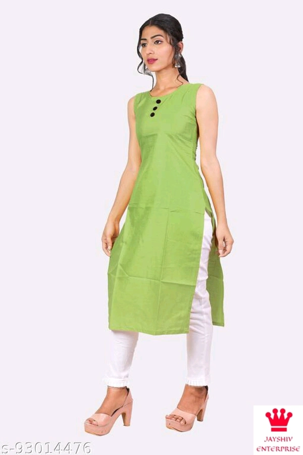 Shiva  Kangopi Fashion Women Solid Cotton Slub Straight Kurta - Green, L