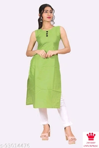 Shiva  Kangopi Fashion Women Solid Cotton Slub Straight Kurta - Green, L