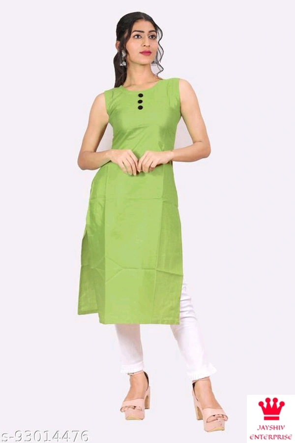 Shiva  Kangopi Fashion Women Solid Cotton Slub Straight Kurta - Green, L
