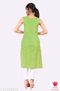Shiva  Kangopi Fashion Women Solid Cotton Slub Straight Kurta - Green, L
