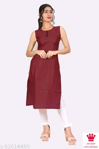Shiva  Kangopi Fashion Women Solid Cotton Slub Straight Kurta - Maroon, S