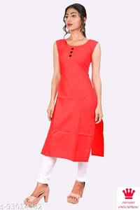 Shiva  Kangopi Fashion Women Solid Cotton Slub Straight Kurta - Red, M