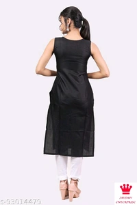 Shiva  Kangopi Fashion Women Solid Cotton Slub Straight Kurta - Black, M