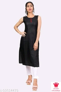 Shiva  Kangopi Fashion Women Solid Cotton Slub Straight Kurta - Black, XXL