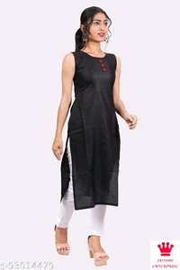 Shiva  Kangopi Fashion Women Solid Cotton Slub Straight Kurta - Black, XXL