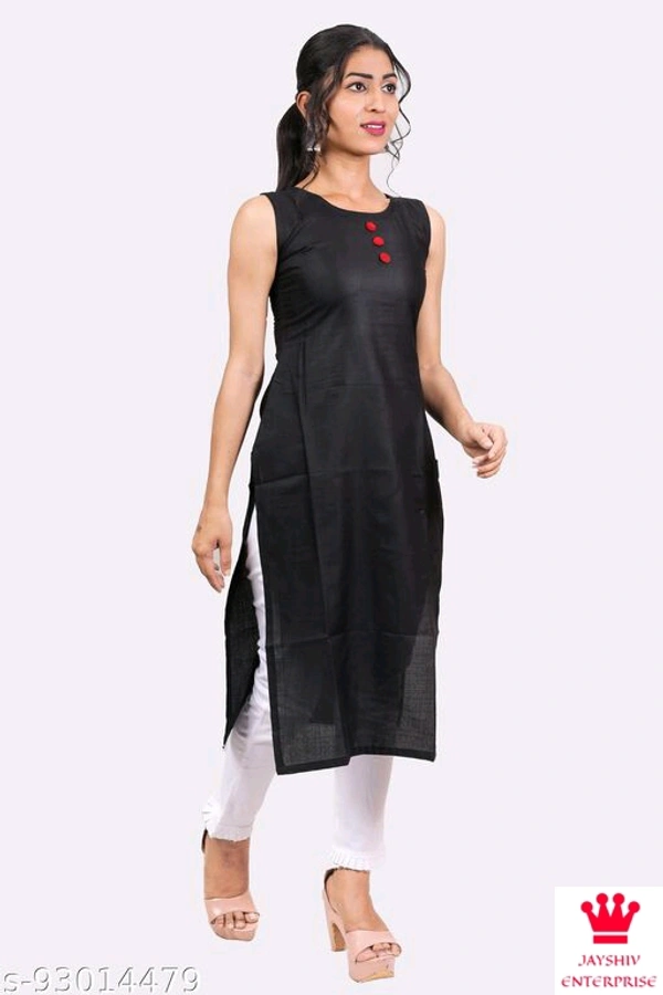 Shiva  Kangopi Fashion Women Solid Cotton Slub Straight Kurta - Black, XXL