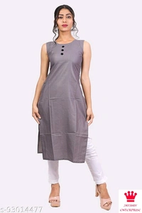 Shiva  Kangopi Fashion Women Solid Cotton Slub Straight Kurta - Grey, Xl