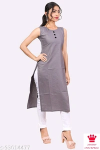 Shiva  Kangopi Fashion Women Solid Cotton Slub Straight Kurta - Grey, Xl