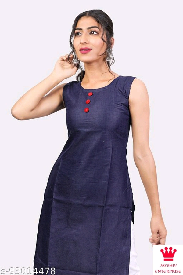 Shiva  Kangopi Fashion Women Solid Cotton Slub Straight Kurta - Dark Blue, M