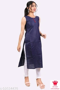 Shiva  Kangopi Fashion Women Solid Cotton Slub Straight Kurta - Dark Blue, M