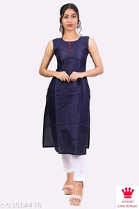 Shiva  Kangopi Fashion Women Solid Cotton Slub Straight Kurta - Dark Blue, M