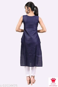 Shiva  Kangopi Fashion Women Solid Cotton Slub Straight Kurta - Dark Blue, M