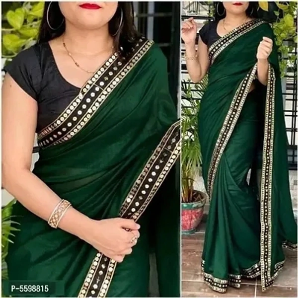 Shiva Georgette Lace Border Saree With Blouse Piece - Green
