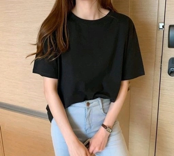 FLIP Solid Women Black T Shirt - Black, L