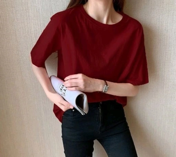 FLIP Solid Women Black T Shirt - Maroon, XL