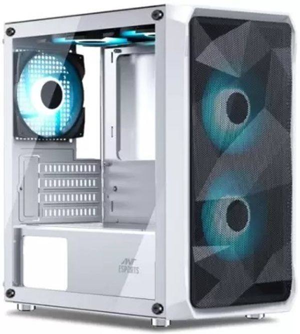 Ant Esports 100 Air Support M-ATX, ITX, | Pre-Installed 2 Rainbow Fans at Front Mini Tower Cabinet  (White)