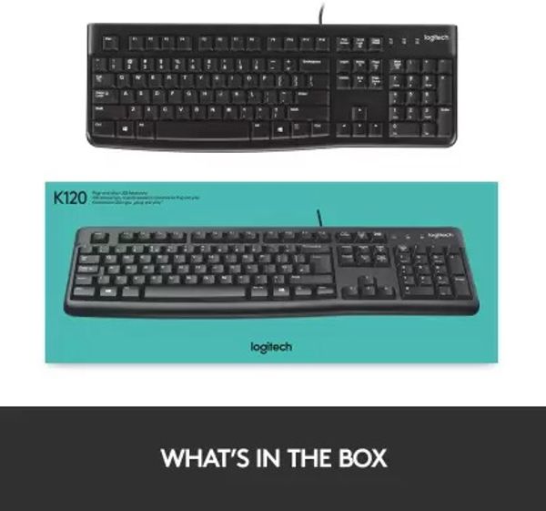 Logitech K120 / Full-Size, Spill-Resistant, Curved Space Bar Wired USB Desktop Keyboard
