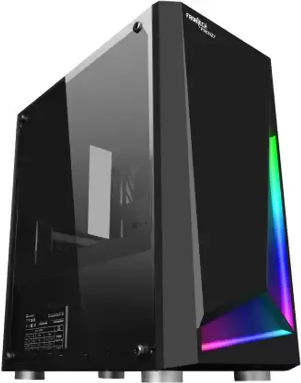 Frontech FRENZY Gaming Computer Case with 2-USB 1.1|HD Audio & Tempered Glass Panel | RGB Mid Tower Cabinet  (Black)