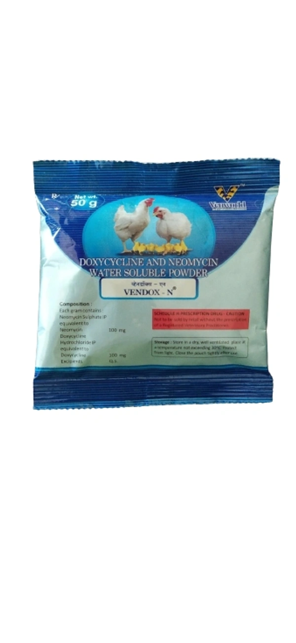 Neomycin And Doxycycline Water Soluble Power By Venky's [ Consumer Care : +91 - 20 - 24251803 ] Vendox - N - COD, 50 Gm