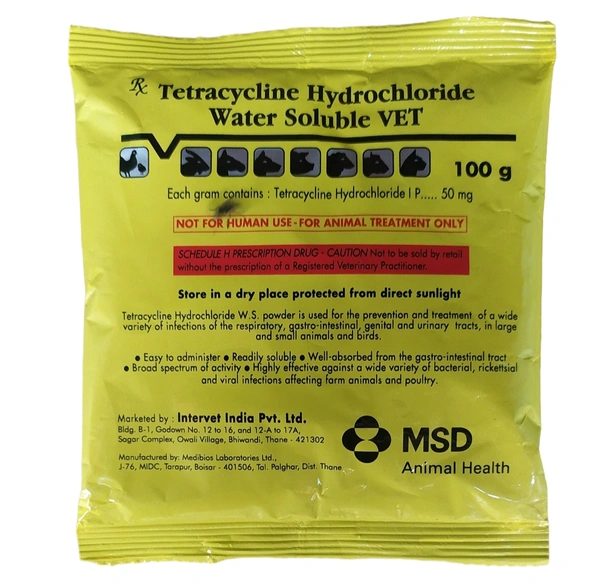 Intervet India Pvt. Ltd. Tetracycline Hydrochloride Water Soluble Vet  - 100 Gm, COD