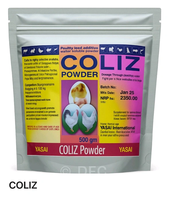 Poultry Feed Additive Water Soluble Powder, Substitute Of Colistin Coliz Powder - 500 gm, 4-12 Days