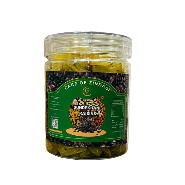 Care of Zindagi Premium Sundekhani Raisins | Sund-e-Khani Kishmish - Lambi Dakh | Green Kismish -  Rich in Iron & Vitamin B | High in Antioxidants | Whole Natural Dry Grapes | Seedless Long Raisins - 300gm - 300gm
