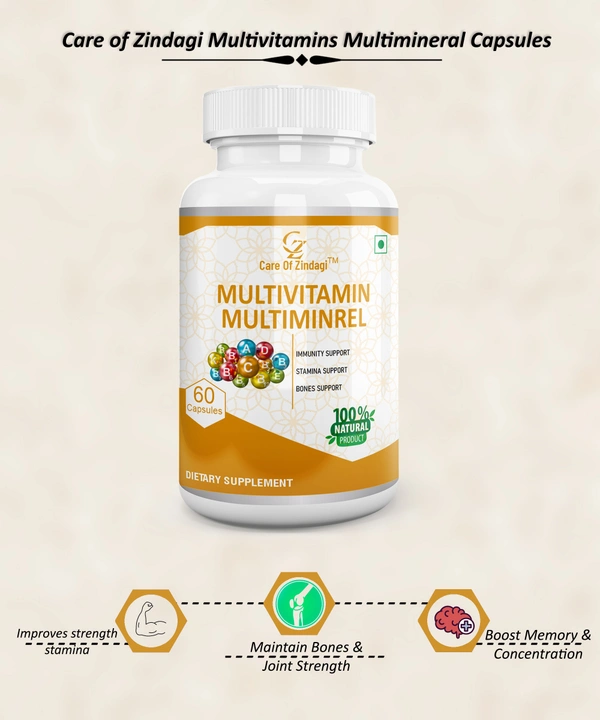 Care Of Zindagi Multivitamins Multiminerals Capsules For Bones , Immunity & Strength - 60 Capsules  - 60 capsules, 24 Months
