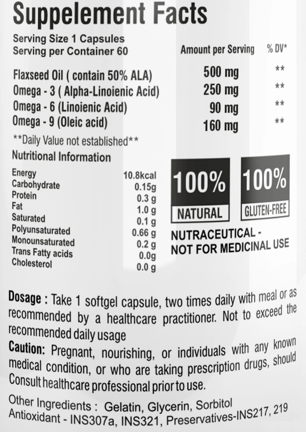 Care Of Zindagi Flaxseed Oil Capsules 1000mg  With Omega 3 6 9 | Helps In Heart problem, Brain, Joint Pain & Stiffness - 60 capsules  - 60 Capsules, 24 Months