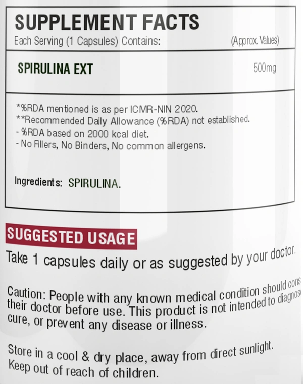 Care Of Zindagi Spirulina Capsules 500mg | Immunity Booster, Liver & Blood Purifier - 60 capsules  - 60 Capsules, 24 Months